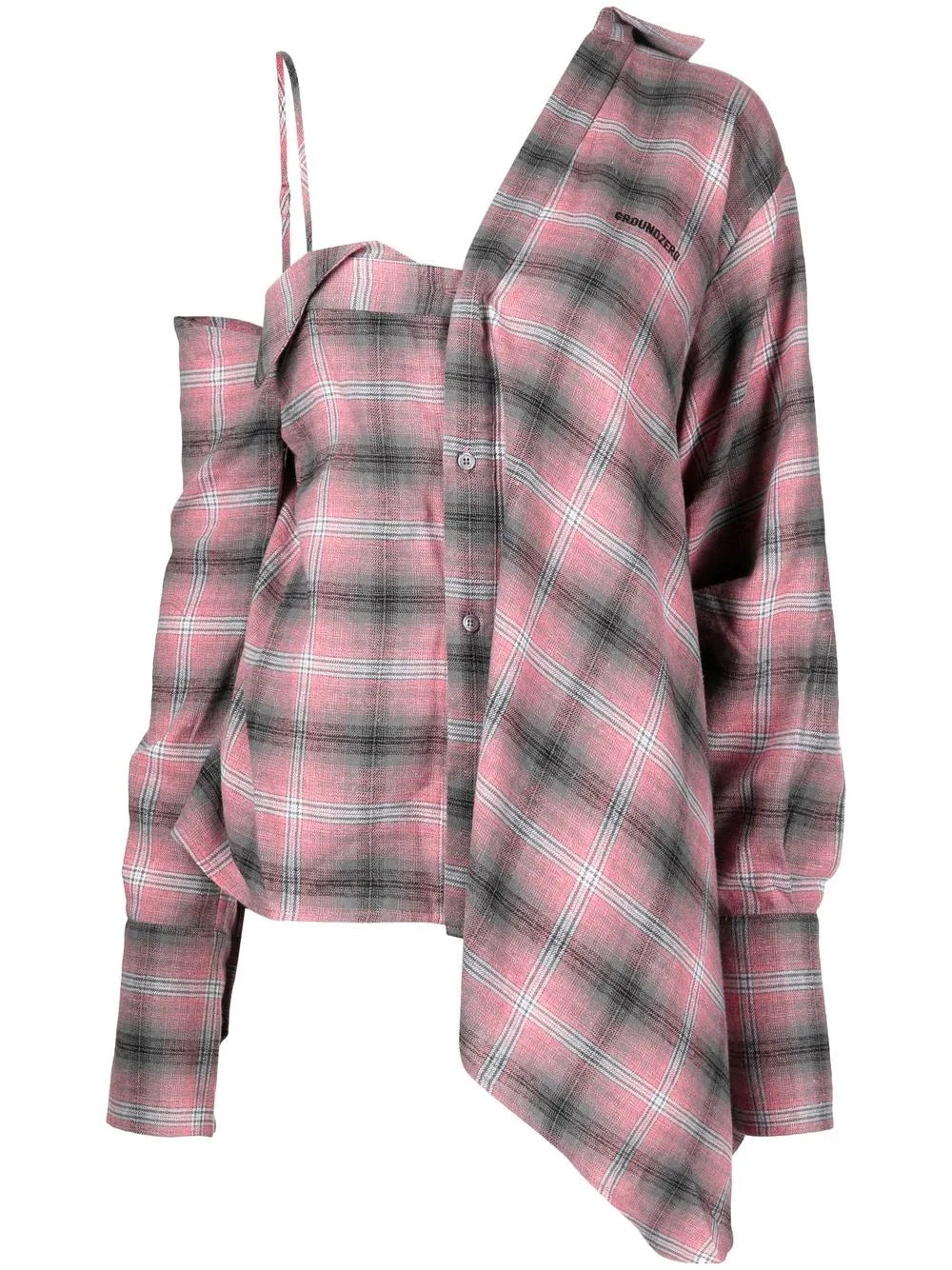 Check-pattern One-shoulder Shirt