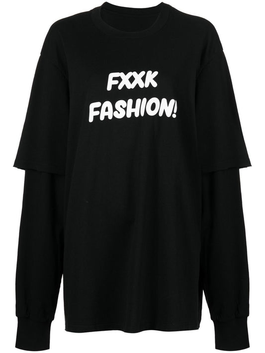 Slogan-print 2 Layers Long-sleeve T-shirt
