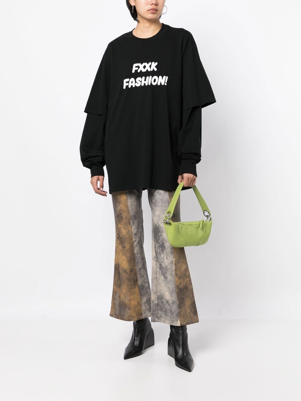 Slogan-print 2 Layers Long-sleeve T-shirt