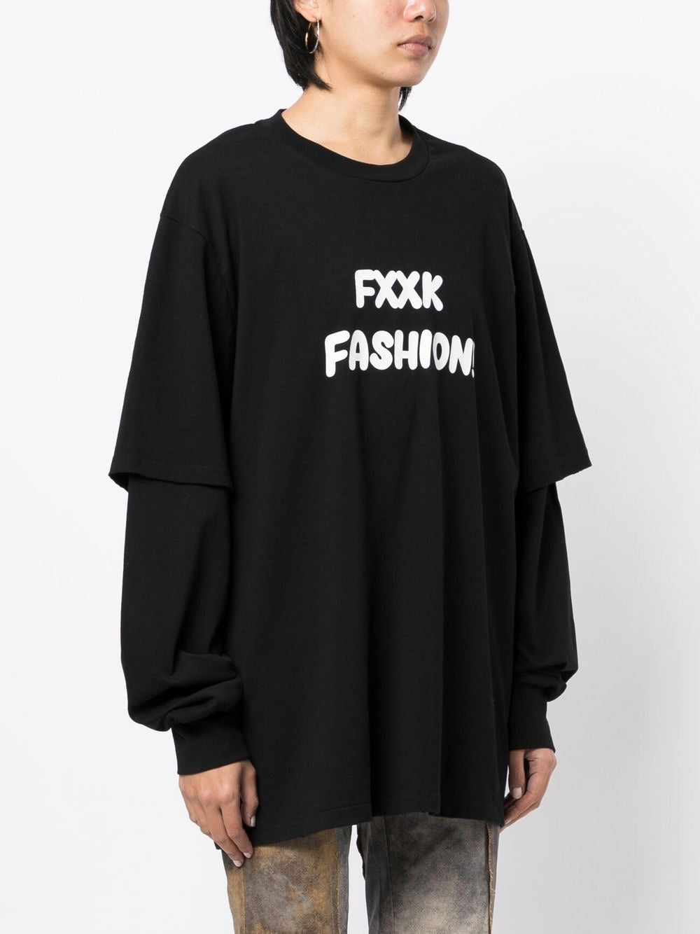 Slogan-print 2 Layers Long-sleeve T-shirt