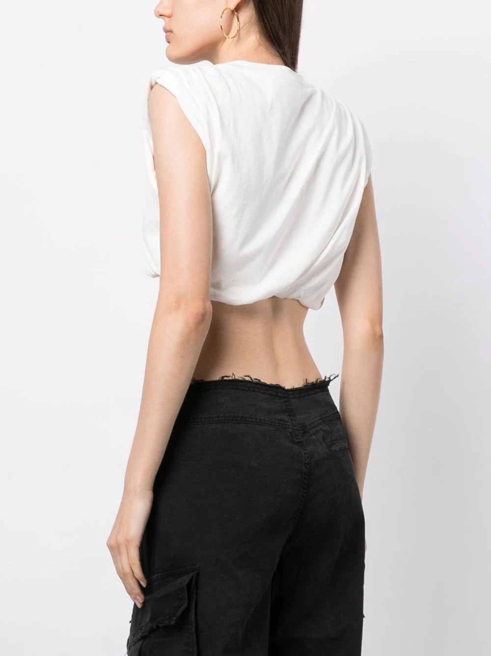 Gathered Cotton Cropped T-shirt