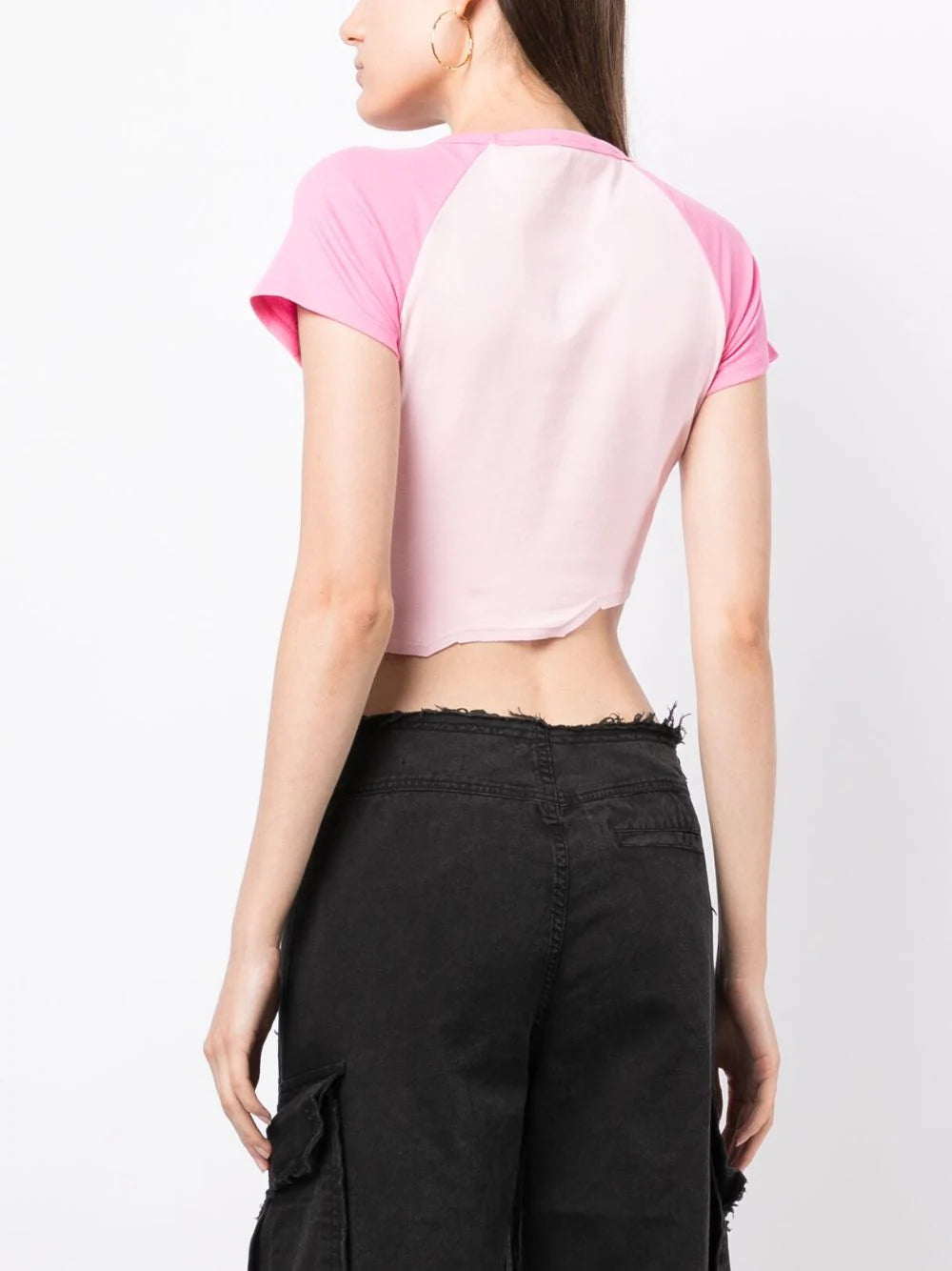 Irregular Crystal-cut Raglan Tee - Pink