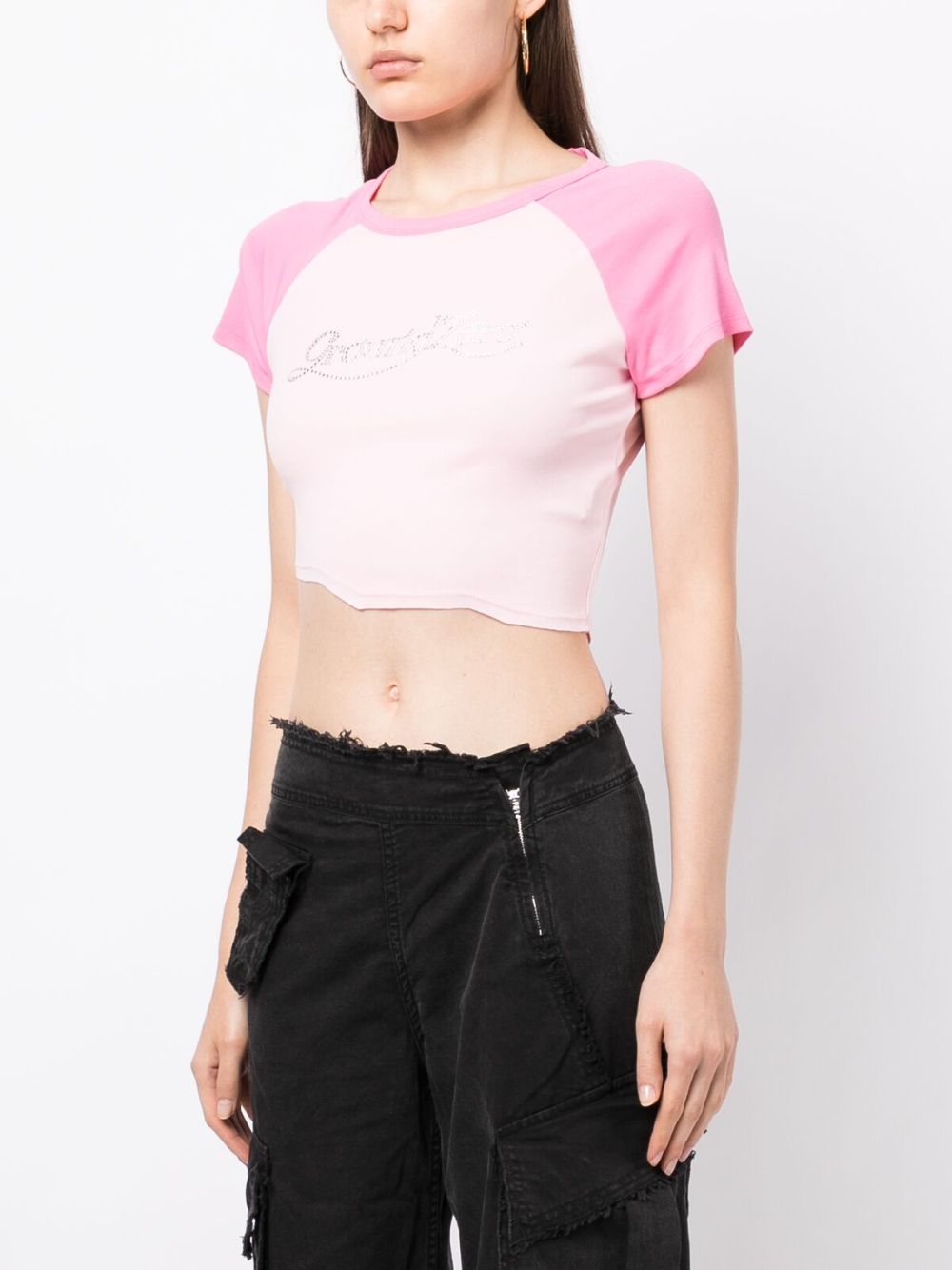 Irregular Crystal-cut Raglan Tee - Pink