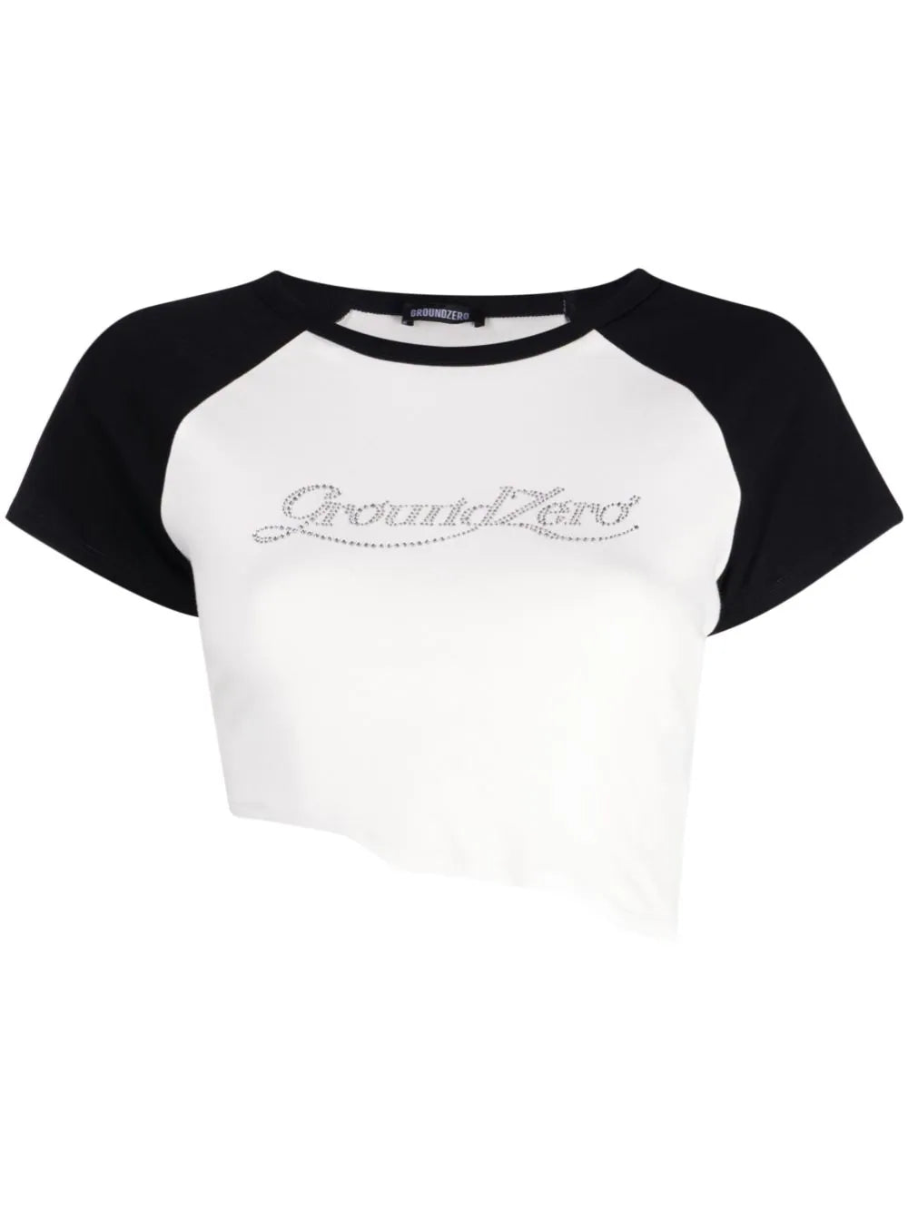 Irregular Crystal-cut Raglan Tee - Black