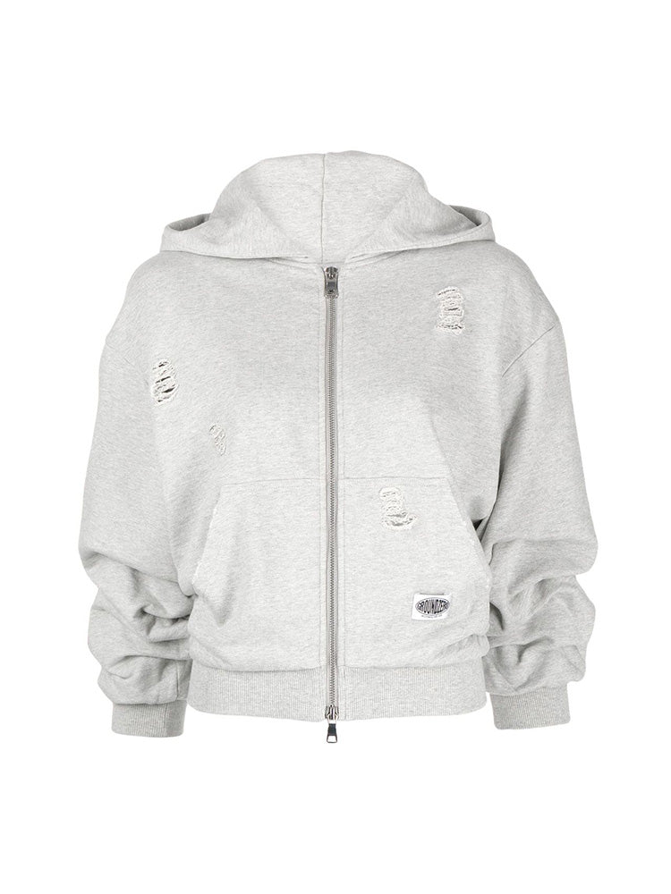 Distressed Zip-front Hoodie