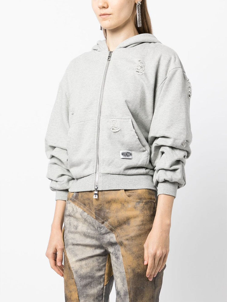 Distressed Zip-front Hoodie