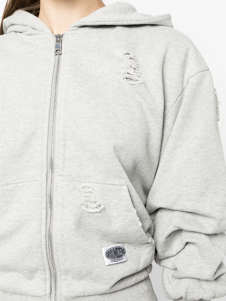Distressed zip up hoodie outlet