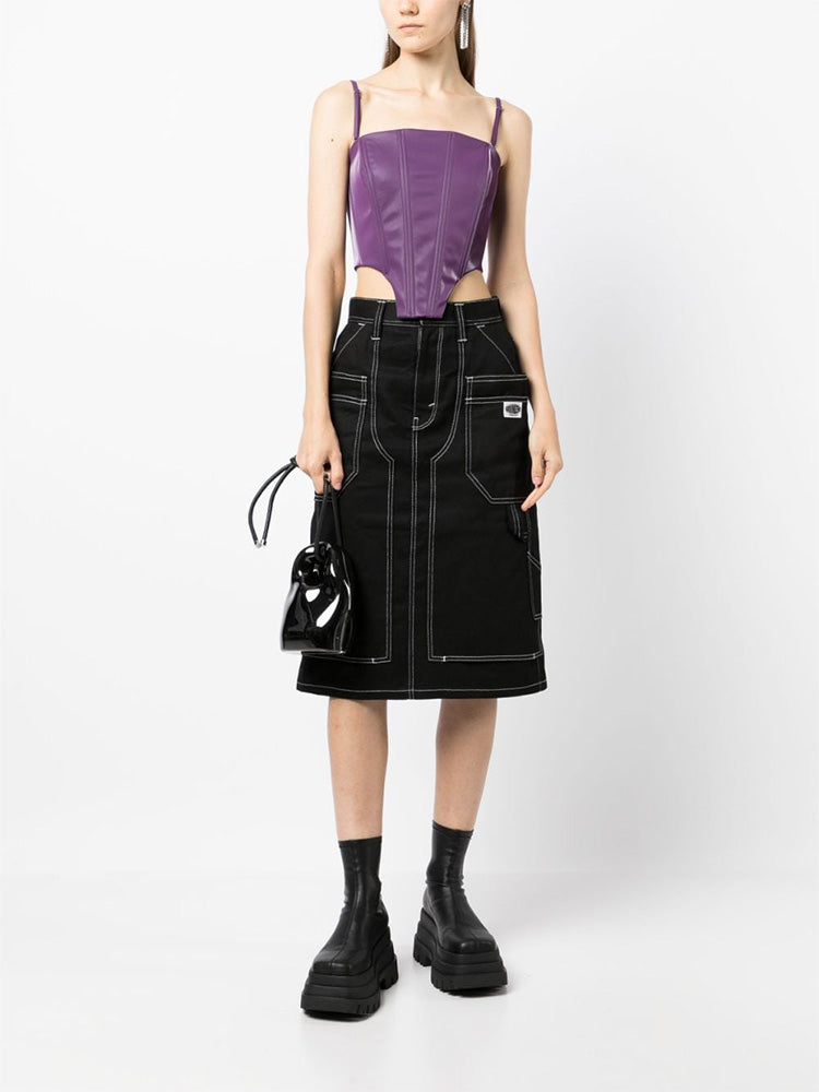 Panelled Denim Midi Skirt