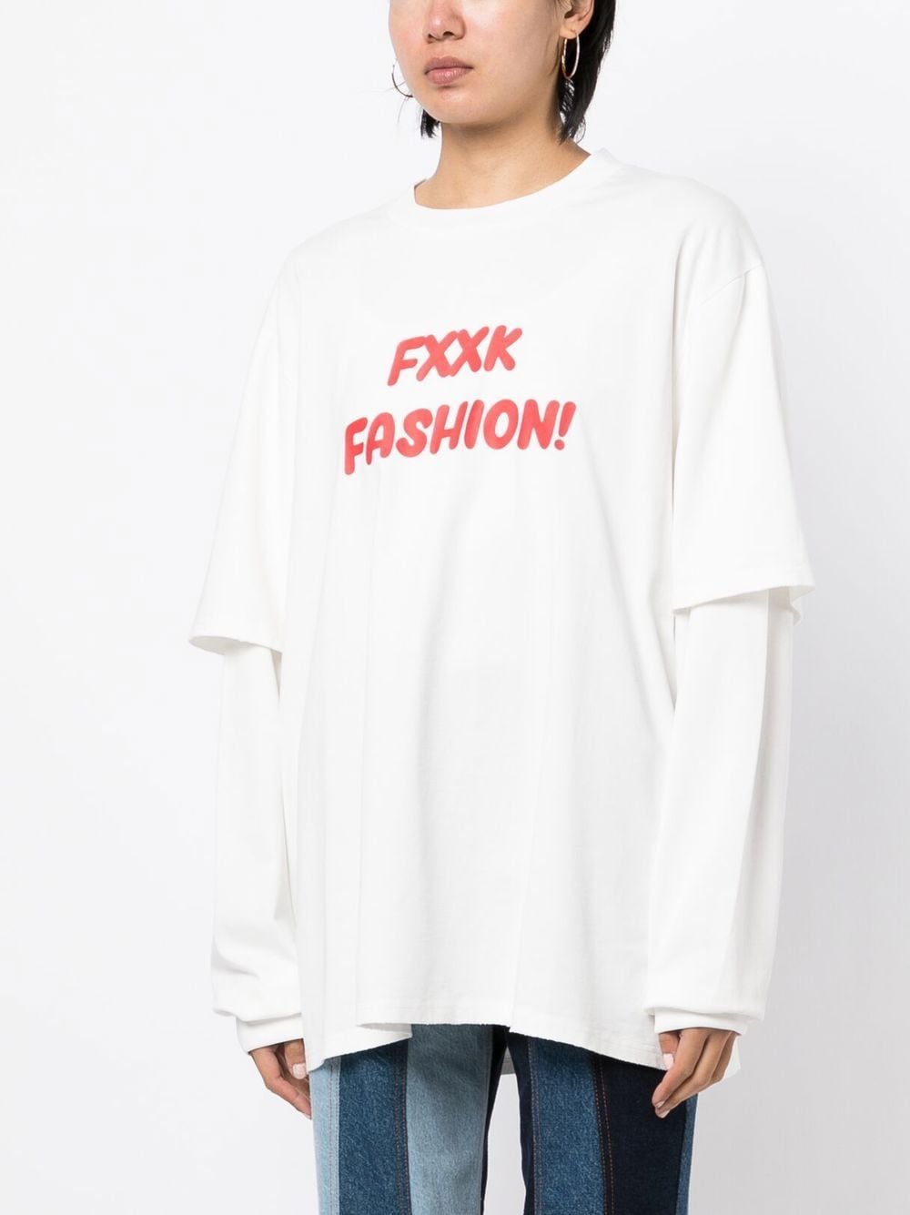 Slogan-print 2 Layers Long-sleeve T-shirt